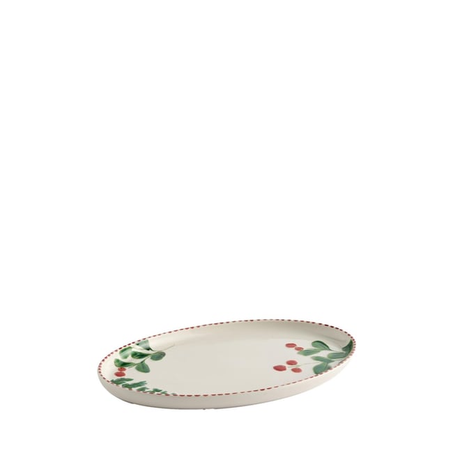 Plat à motif houx et baies d’hiver noël Couleur naturel <span itemprop=