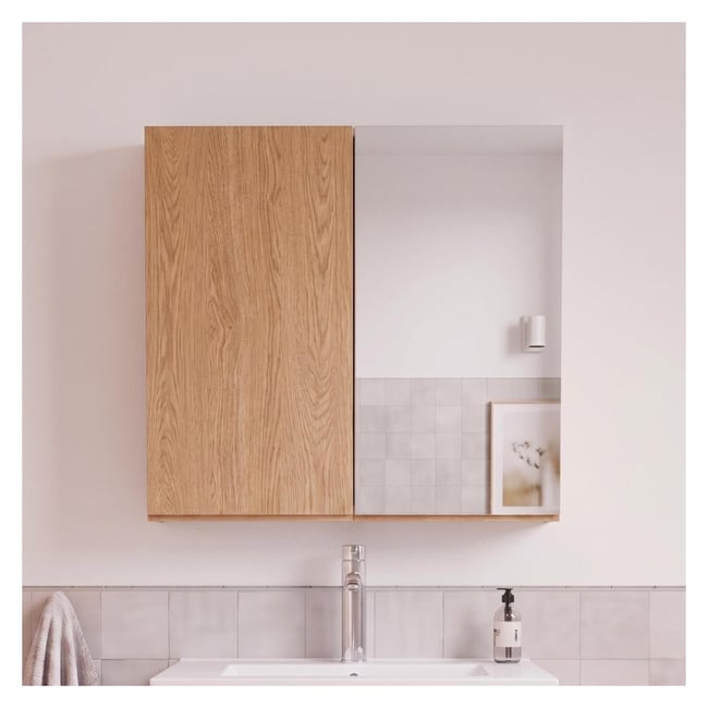 Armoire de toilette 60cm double porte avec miroir WILL Couleur décor chêne <span itemprop=