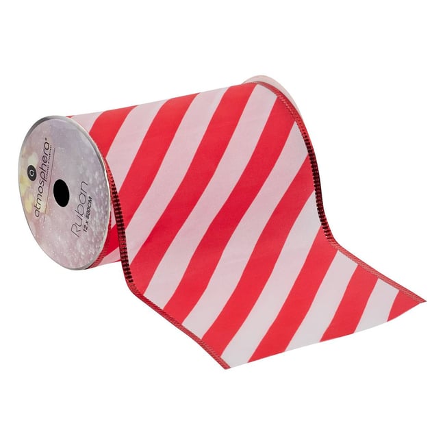 Ruban rayé 12 cm x 5m rouge et blanc Couleur rouge <span itemprop=
