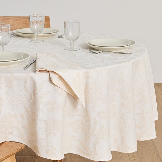 Nappe ronde en coton jacquard, LINDA  ivoire <span itemprop=