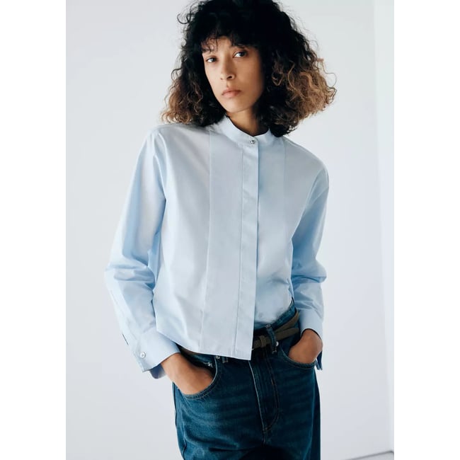 Blouse coton courte bleu <span itemprop=