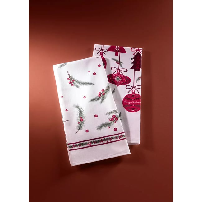 Torchon de cuisine 100 % coton à imprimé motif de Noël blanc <span itemprop=