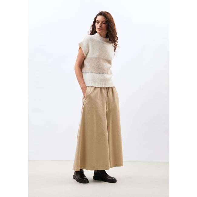 Pantalon jupe-culotte en velours côtelé sable <span itemprop=
