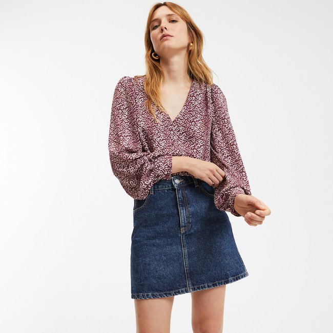 Blouse met V-hals en bloemenprint, lange mouwen <span itemprop=