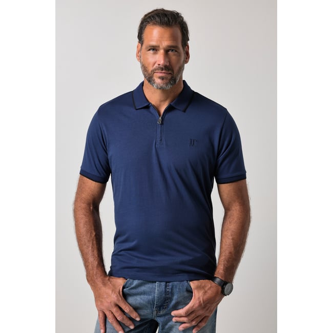 Polo manches courtes et fermeture zippée bleu nuit <span itemprop=