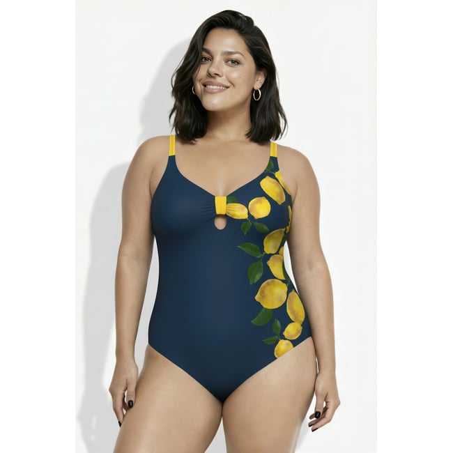 Maillot de bain motif citrons bleu foncé <span itemprop=