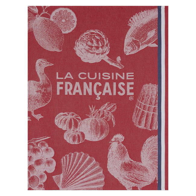 Torchon Gastronomie Bleu 60x80 100% coton rouge <span itemprop=