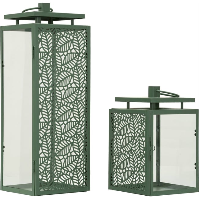 Lot de 2 lanternes en métal ajouré et verre MODERN Couleur vert <span itemprop=