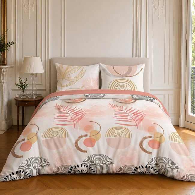 Parure de lit en coton motif floral, TERRACOTTA terracotta <span itemprop=