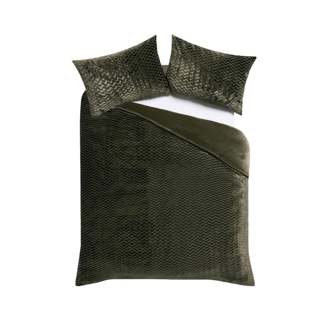 Parure de lit en polaire jacquard à rayures vert <span itemprop=