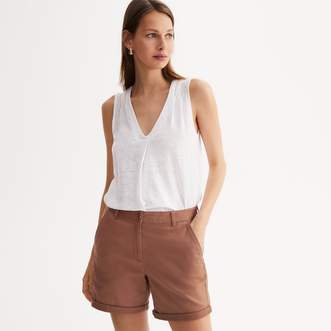 T-shirt em linho de cavas com decote em V - ANNE WEYBURN