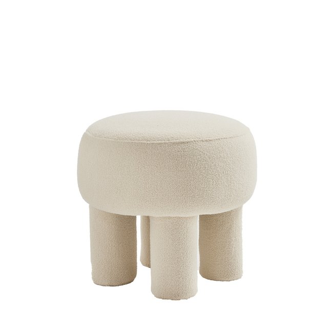 Tabouret rond en tissu bouclette ø43cm - BLOOMI Couleur crème <span itemprop=