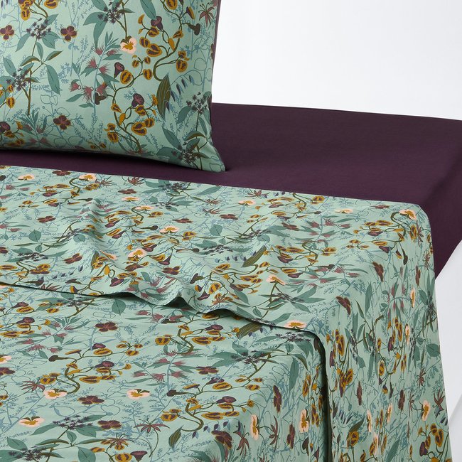 Beronise Floral 100% Washed Cotton Flat Sheet, printed, LA REDOUTE INTERIEURS