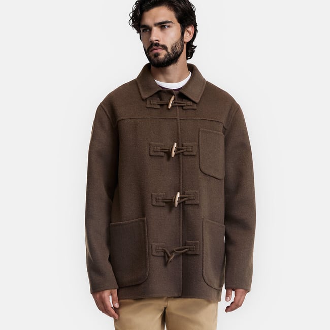 Manteau style duffle coat en laine majoritaire marron <span itemprop=