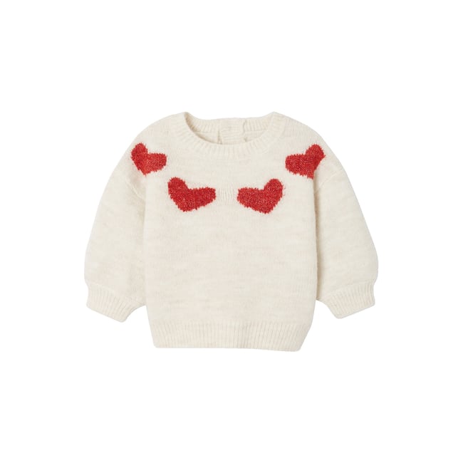 Pull jacquard beige chiné <span itemprop=