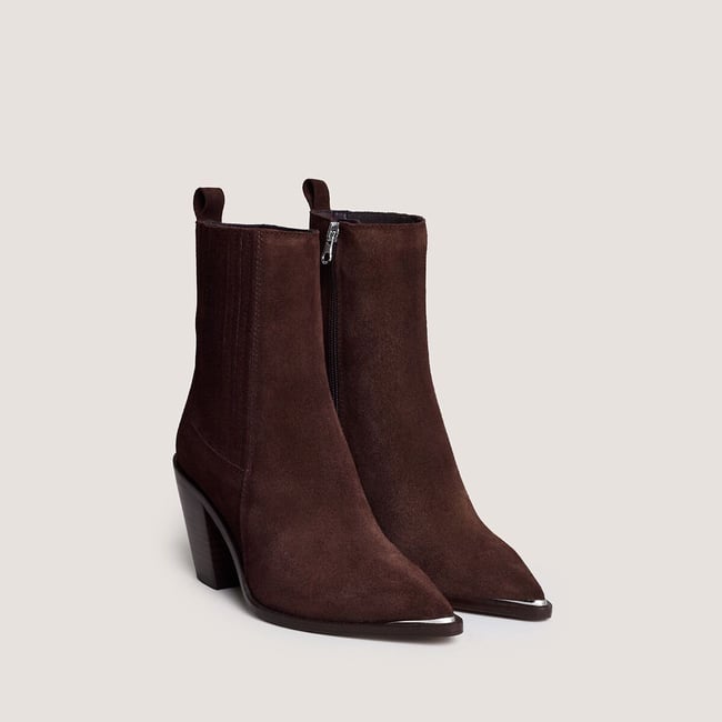 Botas de salto alto, em pele macia, DENONIE chocolate <span itemprop=