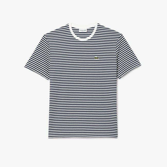 T-shirt a righe girocollo in jersey rigato blu LACOSTE
