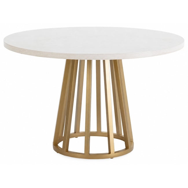Table à manger ronde bois de mindi et métal Couleur blanc et doré <span itemprop=