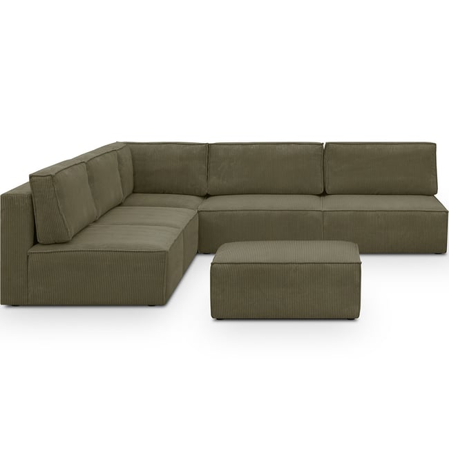 Canapé d'angle gauche 8+1 places en velours côtelé - HARPER MOD Couleur vert kaki <span itemprop=