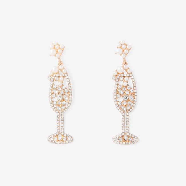 Boucles d'oreilles coupe de champagne argenté <span itemprop=