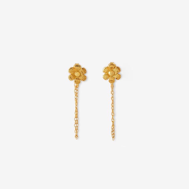 Puces d'oreilles fleurs avec chaine fermoir - argent garanti 925 doré doré <span itemprop=