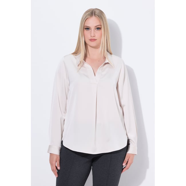 Blouse en satin gris beige <span itemprop=