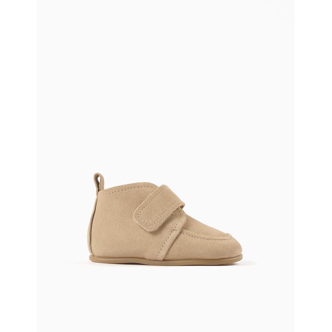 Bottines Barefoot en daim et à scratch beige <span itemprop=