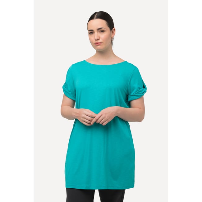 T-shirt à manches courtes et col rond cyan <span itemprop=