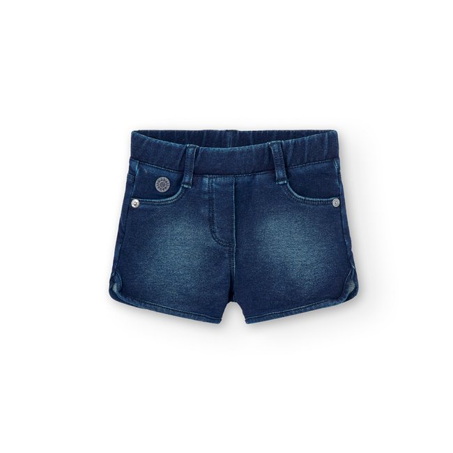 Short uni avec taille élastique bleu <span itemprop=