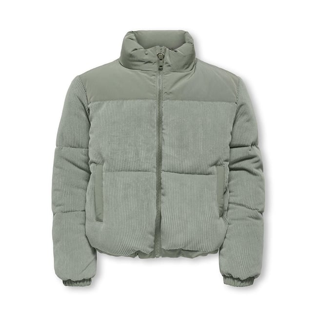 Kapuzenlose Daunenjacke aus Cord hellgrün <span itemprop=