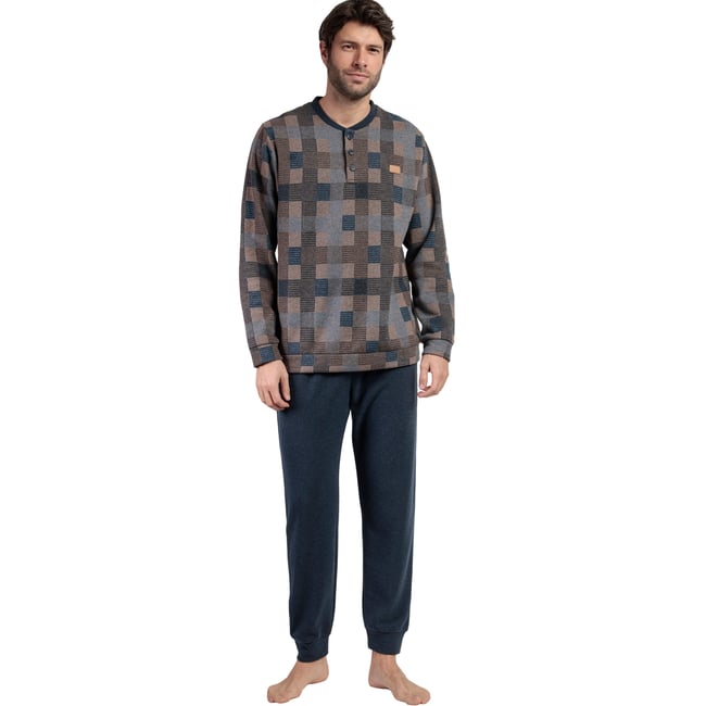 Pyjama pantalon top manches longues Rectangles Antonio Miro marron <span itemprop=