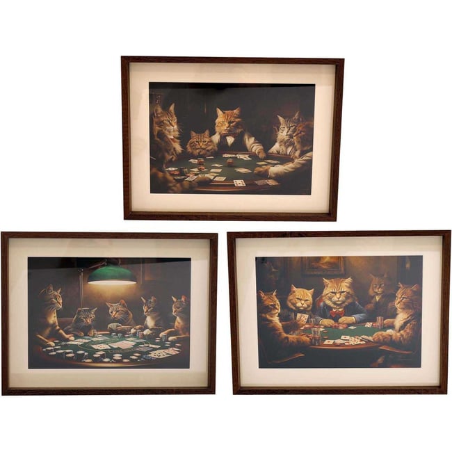 Tableau décoratif Cats poker 30 x 40 cm (Lot de 3) Couleur v019845 <span itemprop=