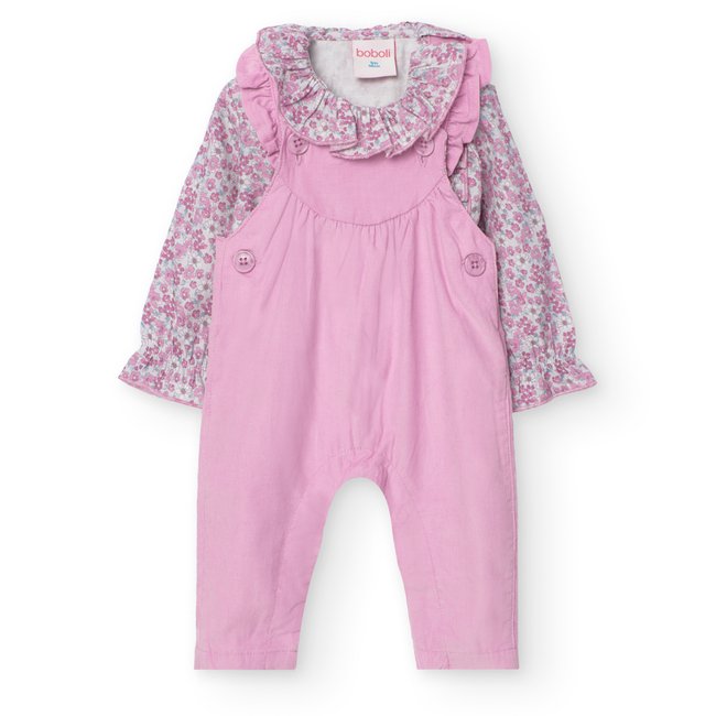 Ensemble t-shirt et salopette rose <span itemprop=