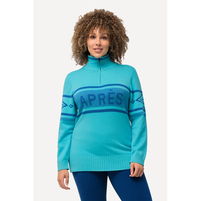 Pull camionneur à manches longues et col turquoise clair <span itemprop=