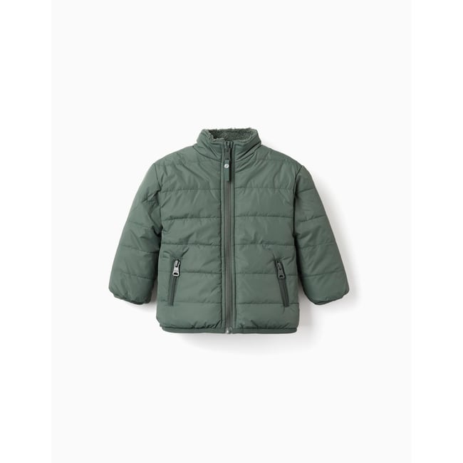 Doudoune réversible avec sherpa vert foncé <span itemprop=