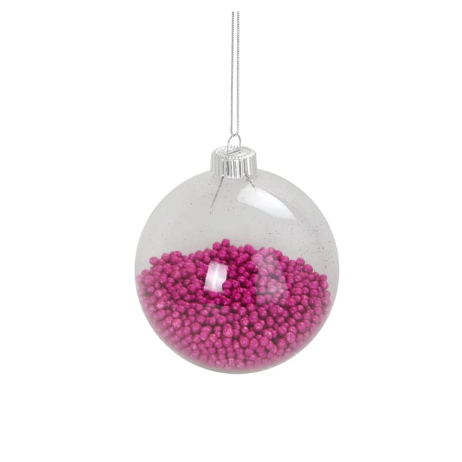 Boule de Noël transparente avec billes Couleur rose <span itemprop=