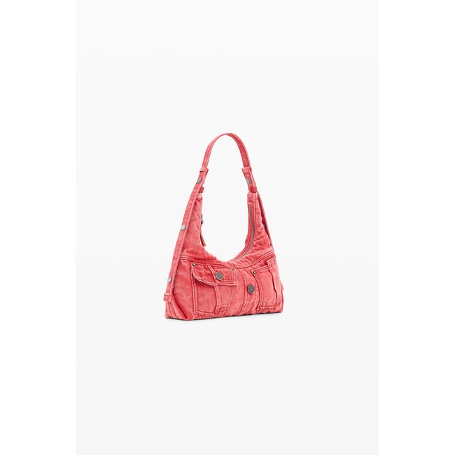Sac à épaule en denim de taille moyenne rouge <span itemprop=