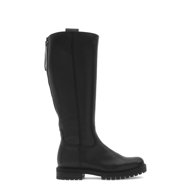 Bottes en cuir lisse à talon décroché noir lisse <span itemprop=