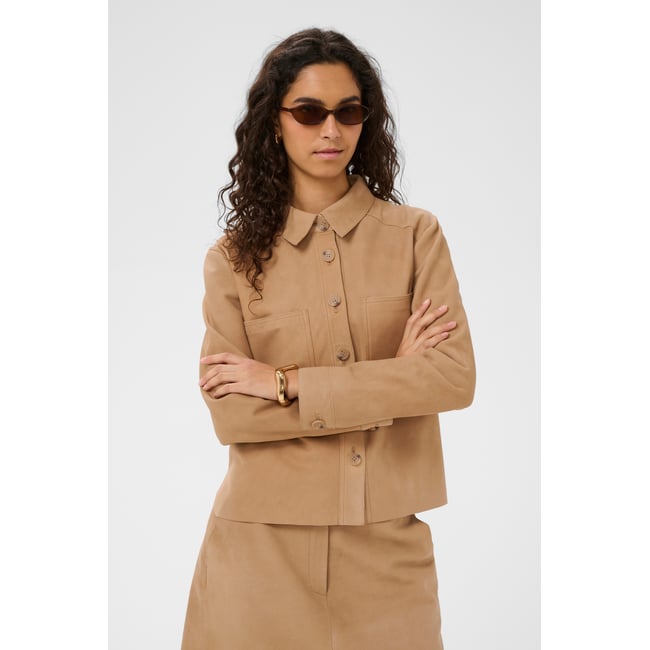 Chemise en cuir marron tiger's eye <span itemprop=