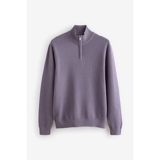 Pull texturé à col zippé violet lilas <span itemprop=
