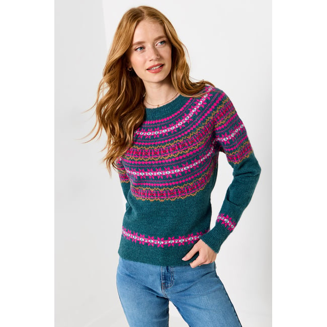 Pull Jacquard Fair Isle Balades d'Hiver vert <span itemprop=