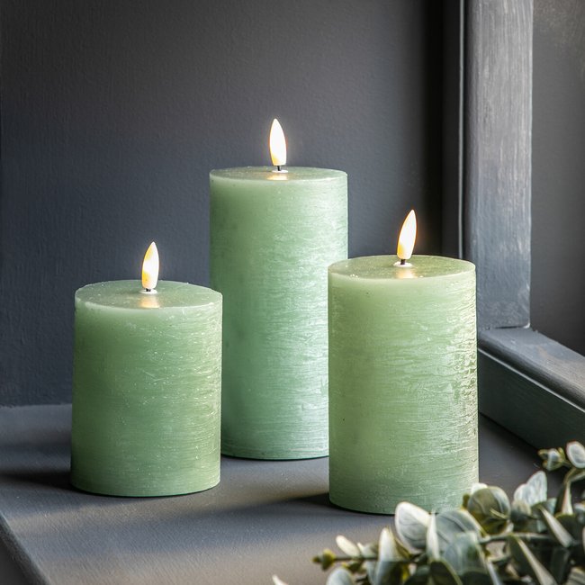 Set of 3 LED Candle Rustic Sage, green, SO'HOME