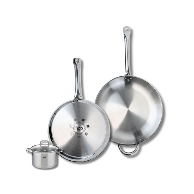 Batterie 2 poêles 28/32cm + 1 faitout 12cm PROFI CITRIN inox <span itemprop=