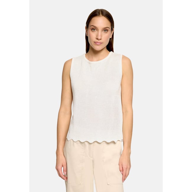 Top en maille sans manches blanc <span itemprop=