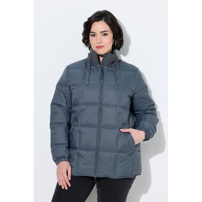 Veste matelassée HYPRAR, col montant côtelé gris foncé <span itemprop=
