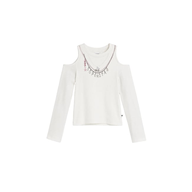 T-shirt à épaules chaîne blanc <span itemprop=