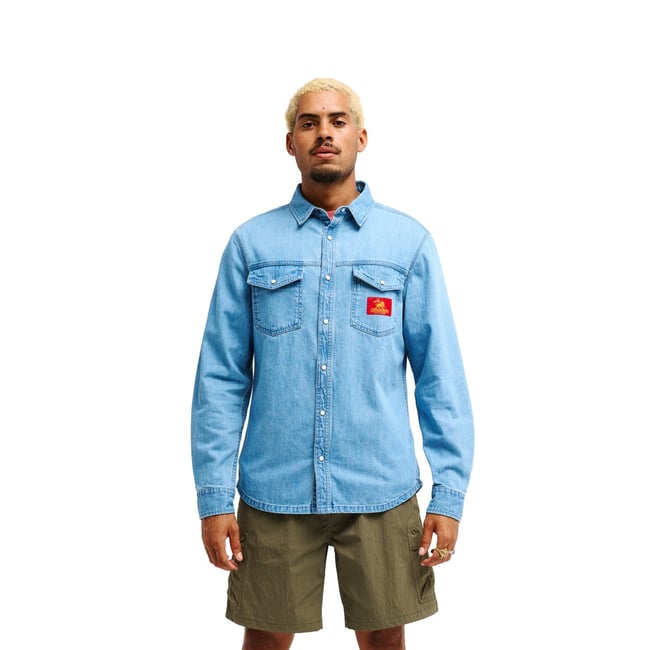 Chemise manches longues en denim BOB MARLEY UPRISING bleu stone indigo <span itemprop=