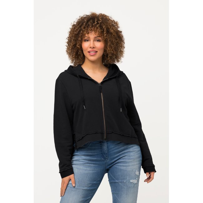 Veste en molleton à capuche. Coupe courte noir <span itemprop=