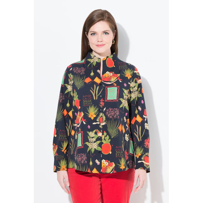 Chemisier motif champêtre noir <span itemprop=
