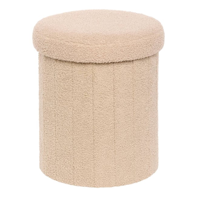 Pouf pliant coffre de rangement en bouclette JAIKO Couleur beige <span itemprop=